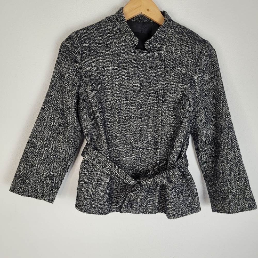 Club Monaco hounds tooth wool belted blazer coat - Picture 3 of 9